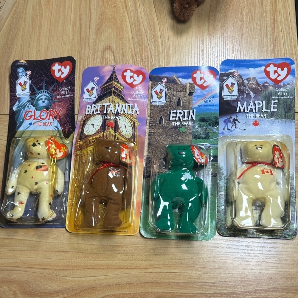 Ty Beanie Babies Bears - Cream, Brown, Green, White